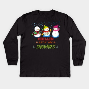 Funny Chillin with my Snomies Christmas Snowman Kids Long Sleeve T-Shirt